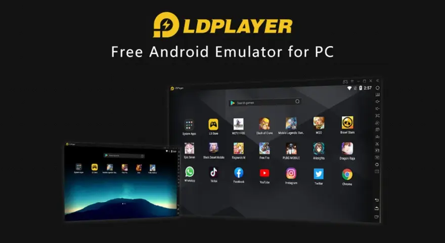 LDPlayer, un emulatore Android gratuito per PC, mostra un'interfaccia con icone di giochi popolari come PUBG MOBILE e Brawl Stars.