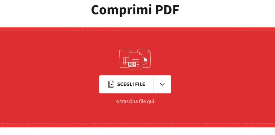 Interfaccia per comprimere un file PDF. Clicca su "Scegli File" o trascina qui il tuo documento per iniziare.