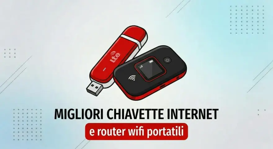 Due dispositivi per la connessione internet: una chiavetta USB LTE rossa e un router WiFi portatile nero.