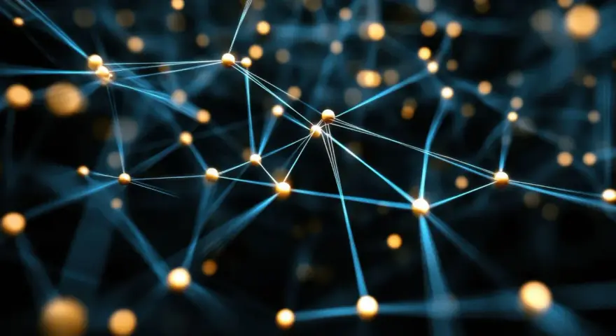 Rete di punti luminosi collegati da fili blu, che simboleggia la connettività globale e l'internet in zone non coperte.