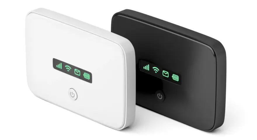 Due saponette WiFi, bianca e nera, mostrano indicatori luminosi verdi per segnale, connessione, messaggi e batteria. Ecco come funziona la saponetta WiFi.