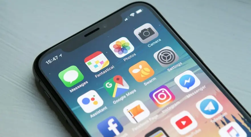 Schermata di un iPhone con icone di app, tra cui Google Maps e Instagram, utili per trovare le migliori app per prenotare viaggi.