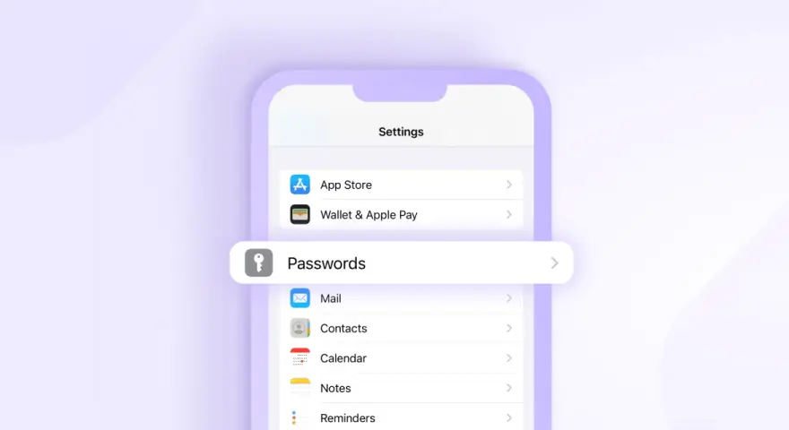 Schermata impostazioni iPhone con evidenziata la voce "Password" per gestire le password salvate.