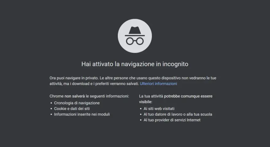 Icona di navigazione in incognito da cellulare. Ora puoi navigare in privato, ma i download e i preferiti verranno salvati.