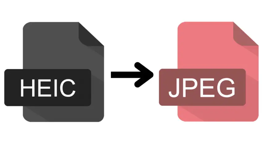 Icona che mostra la conversione da file HEIC a JPEG, con una freccia che indica il processo.