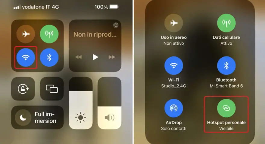 Icona hotspot personale visibile, per condividere la connessione internet.
