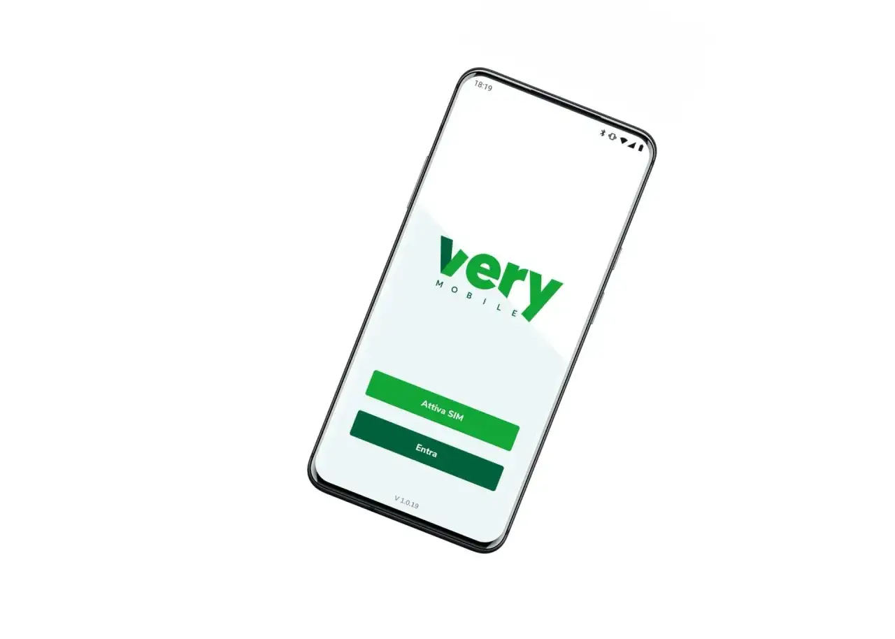 Schermo di uno smartphone con logo Very Mobile. Molte opinioni positive per questo operatore.