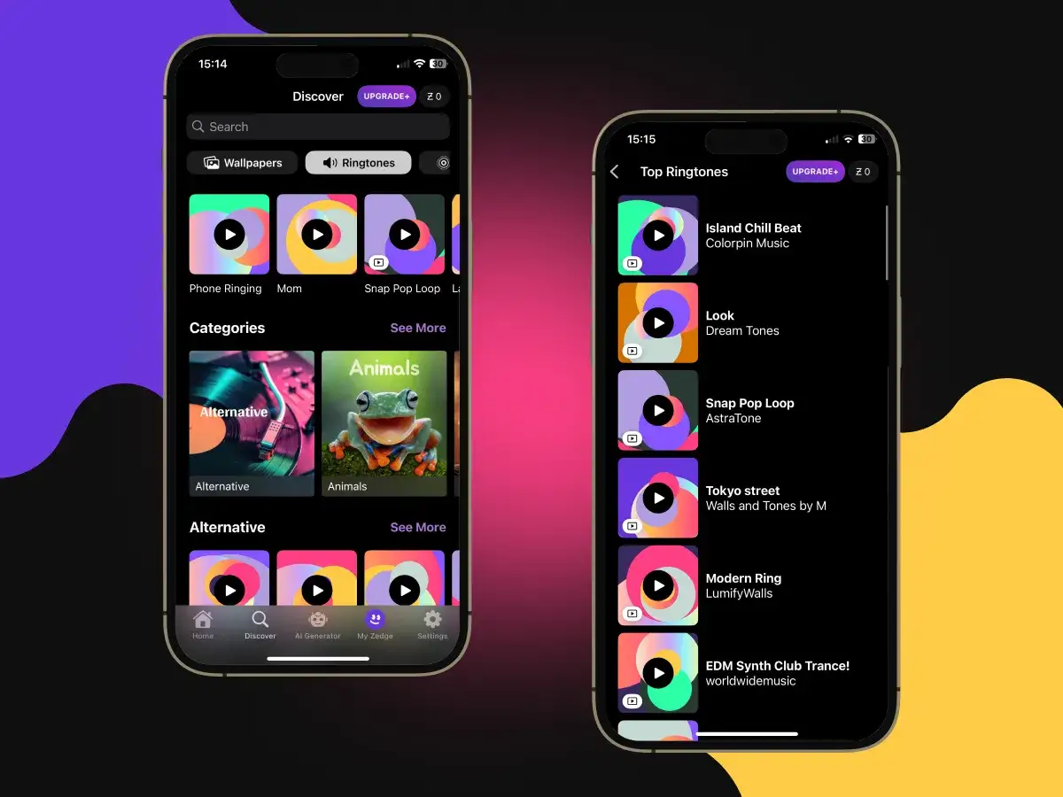 App per scoprire come scaricare suonerie gratis, con anteprime musicali e categorie come 