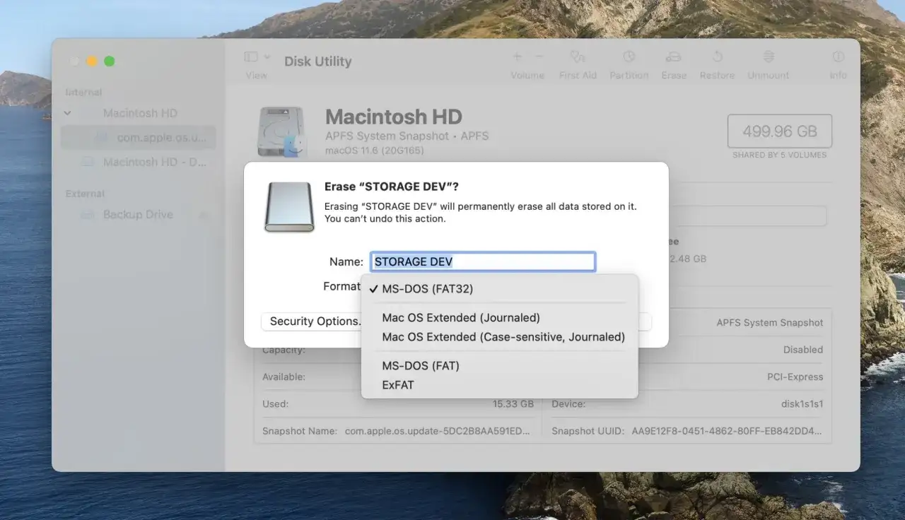 Finestra di dialogo per formattare chiavetta USB