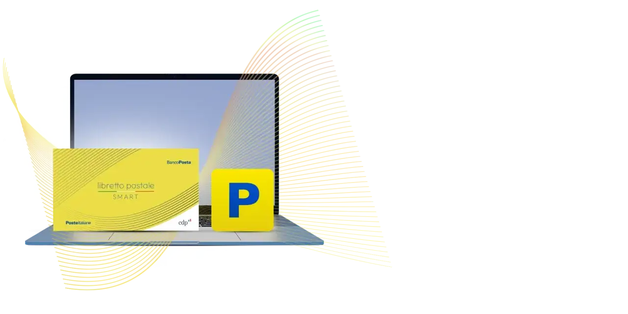 Un libretto postale SMART su un laptop, con un'icona gialla a forma di P.