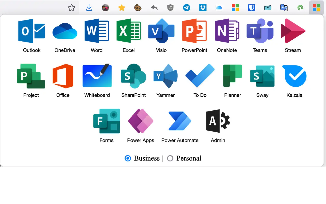 Icone di Office 365 gratis: Outlook, Word, Excel, Teams, PowerPoint, OneDrive, Planner, Forms, ecc. per uso personale o business.