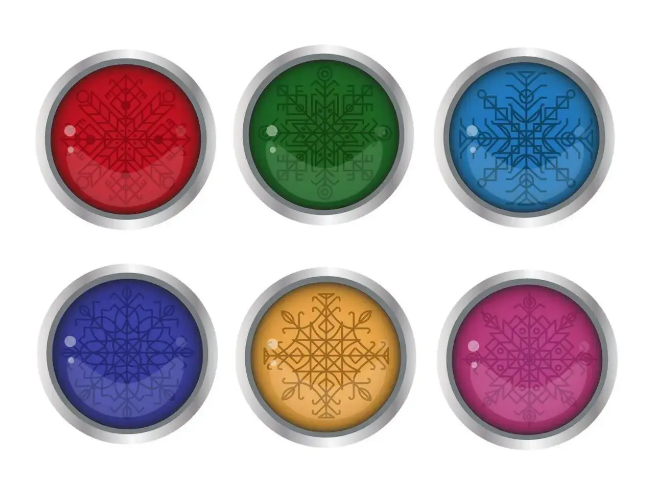 Sei cerchi colorati con disegni intricati, perfetti per chi vuole imparare come creare sticker unici.