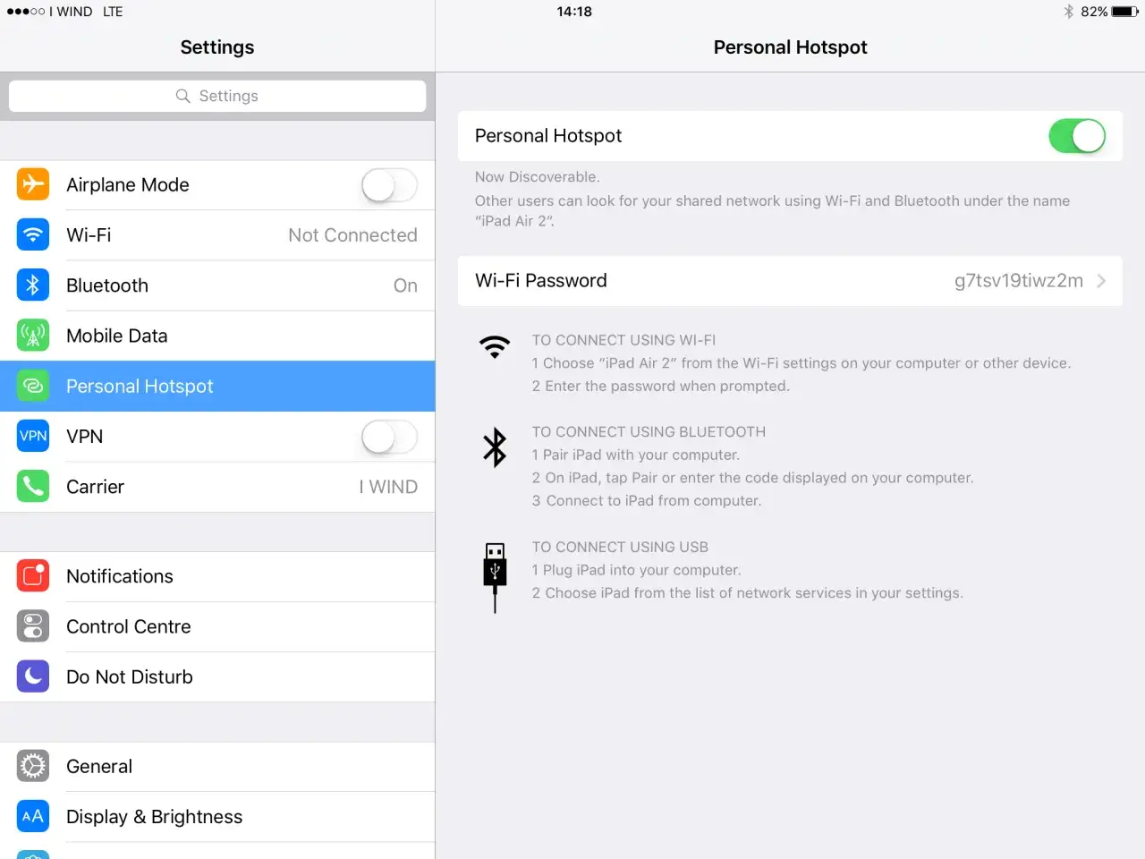 Schermata Impostazioni: come attivare hotspot su iPhone. Opzione