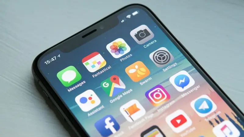 Schermata di un iPhone con icone di app, tra cui Google Maps e Instagram, utili per trovare le migliori app per prenotare viaggi.